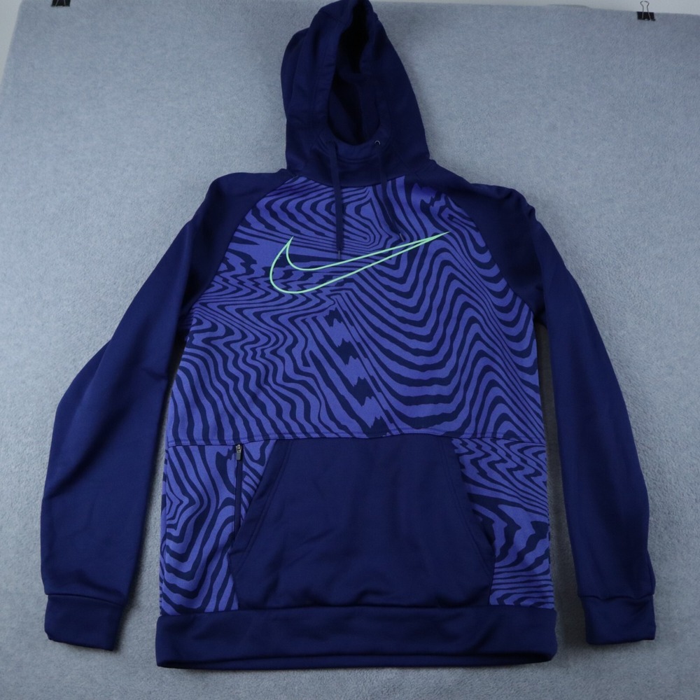 Nike Hoodie Mens Medium Dri-Fit Standard Pullover Fleece Sweatshirt Logo Blue